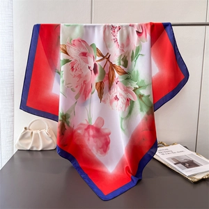 Elegant Floral Print Square Scarf Satin Satin Like Polyester Shawl For Women Head Neck Hair Wrap Lightweight Fashion Wrap