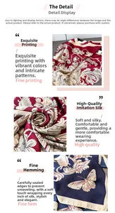 Detail showing faux silk fabric texture with elegant floral prints and fine rolled edges