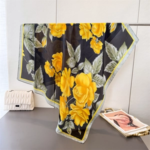 Elegant Floral Print Satin Scarf For Women Faux Satin Large Square Shawl Wrap Neck Scarf Headscarf Vintage Style
