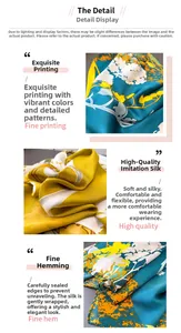 Détail d'un foulard en soie synthétique avec imprimé floral et bordures fines cousues