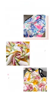 Close-up of floral print satin scarf showing smooth texture and fine hemmed edges
