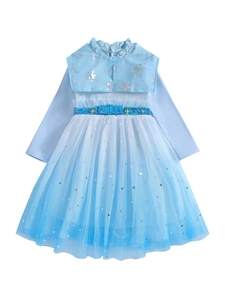 Girls Elsa Frozen blue tulle princess dress with silver snowflake cape and star details
