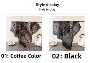 Detail of leopard print silk scarves in brown and black tones with a stylish display