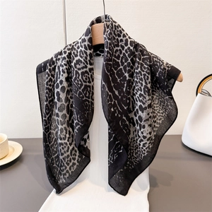Lightweight leopard print scarf for women with elegant black and white pattern