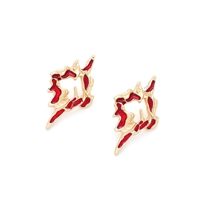 Artistic gold-plated irregular lava texture earrings with bold red enamel glaze