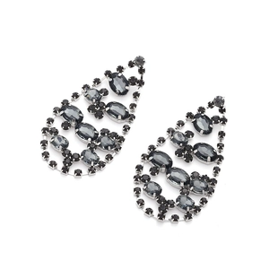 Boucles d'oreilles vintage en forme de goutte avec cristaux gris foncé et métal argenté