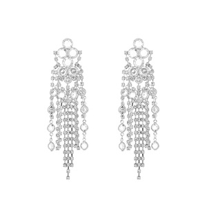 Elegant long silver tassel earrings with sparkling rhinestones for formal evening events