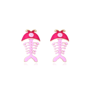 Fishbone Earrings Alloy Enamel Rhinestone With Stainless Steel Earring Post Cute Cartoon Animal Jewelry For Women