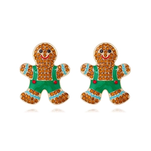 Christmas Gingerbread Man Stud Earrings Zinc Alloy Rhinestone Enamel Festive Cartoon Jewelry For Women Cute