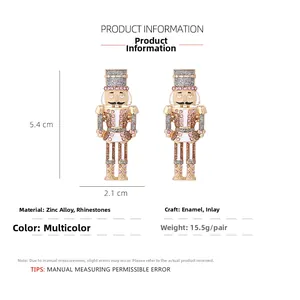 Nutcracker soldier earrings size details 5.4cm x 2.1cm with colorful enamel and rhinestones