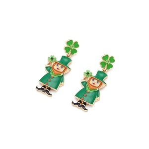 Orecchini Leprechaun di San Patrizio con trifoglio verde e strass in finitura dorata