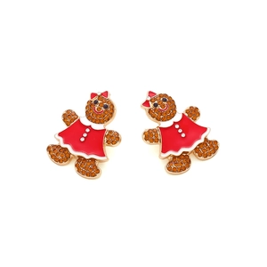 Orecchini a forma di omino di pan di zenzero con fiocco rosso e strass per Natale