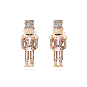 Cute Nutcracker Soldier Drop Earrings Zinc Alloy Rhinestone Enamel Christmas Party Jewelry For Women Gold Pink multicolor