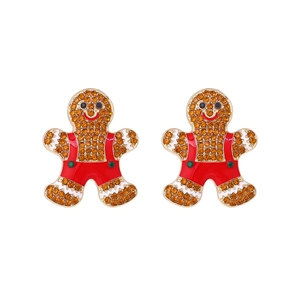 Sparkly gingerbread man earrings with gold plating and colorful rhinestones for Christmas