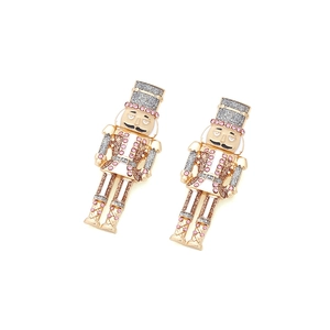 Cute Nutcracker soldier drop earrings with pink rhinestones and colorful enamel detail