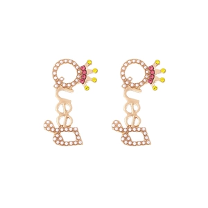 Boucles D'Oreilles Couronne Lettre Queen En Alliage Avec Faux Künstliche Perles Strass Colorés Bijoux Mode Pour Femmes