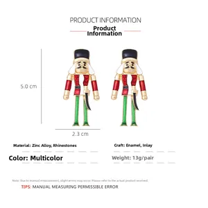 Detailed view showing dimensions of 5.0cm height nutcracker soldier enamel earrings