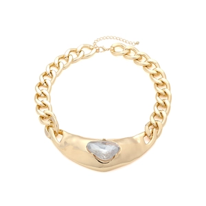 Chunky Chain Necklace Alloy Irregular Metal Pendant With Water Drop Rhinestone Retro Hip Hop Style For Women