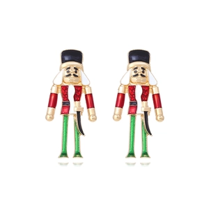 Nutcracker Soldier Dangle Earrings Alloy Enamel Rhinestone Christmas Festive Novelty Jewelry For Women