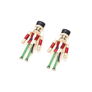 Colorful nutcracker soldier drop earrings with red rhinestones and alloy gold plating