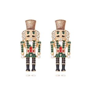 Nutcracker Soldier Earrings Alloy Rhinestone Enamel Christmas Holiday Jewelry Festive Gift For Women
