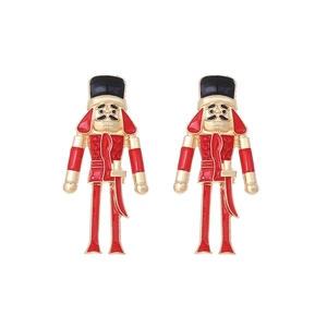 Nutcracker soldier drop earrings with red enamel and rhinestones on gold base