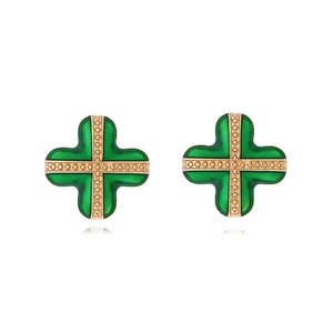 Alloy Enamel Stud Earrings Clover Flower Geometric Cross Vintage Fashion Jewelry For Women