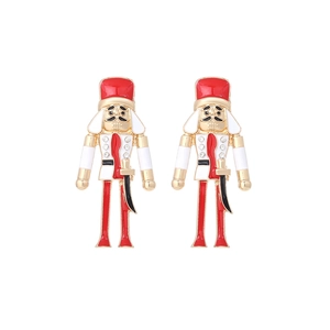 Enamel nutcracker drop earrings with rhinestones on gold alloy for women