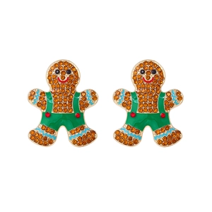 Sparkling Christmas gingerbread man earrings with rhinestones and colorful enamel