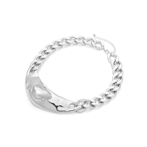 Vintage chunky silver chain necklace with hammered metal pendant and teardrop zircon