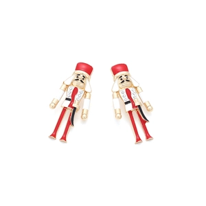 Detail of nutcracker soldier earrings with enamel coating and sparkling rhinestones