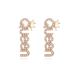 Queen Buchstabe Hängeohrringe Mit Krone Legierung Eingelegte Künstliche Perle Strass Luxus Eleganter Schmuck Für Damen