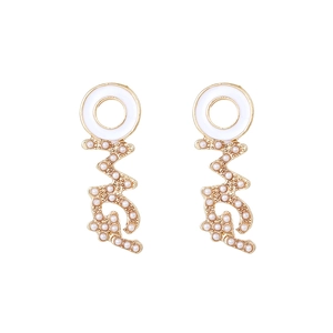 Alloy Letter OMG LOVE Drop Earrings With Faux Artificial Pearl Rhinestone Enamel Fashion Personal Jewelry For Women