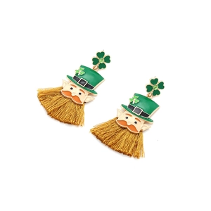 Boucles d'oreilles leprechaun de la St-Patrick avec trèfle vert et glands dorés
