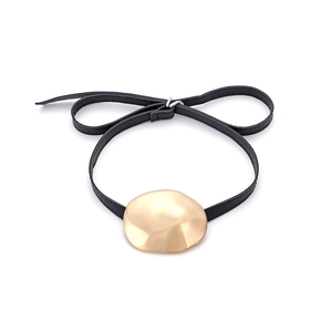 Irregular Round Metal Pendant Necklace With PU Leather Strap Geometric Retro Chic Accessory For Women