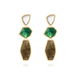 Geometric Tiered Dangle Earrings With Resin Stone Rhinestones Retro Stainless Steel Earring Post