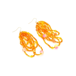 Bohemian handmade beaded tassel earrings with orange seed beads and gold hooks