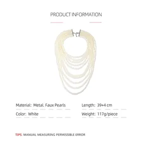 Luxurious multi-layer waterfall pearl necklace with 11 strands and silver lobster clasp
