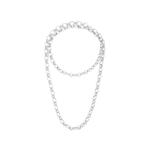 Mehrlagige silberne Gliederkette mit ovalen, ineinandergreifenden Metallgliedern für Damen