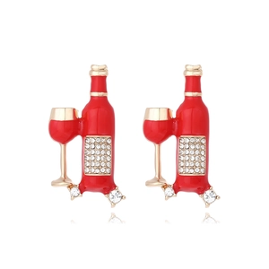 Creative Wine Bottle And Glass Alloy Rhinestone Earrings Enamel Drip Oil Sparkling Party Jewelry For Women