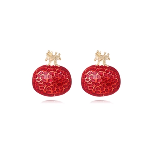 Pomegranate Dangle Earrings With Red Enamel Fruit And Stainless Steel Earring Post Retro Creative Jewelry For Women