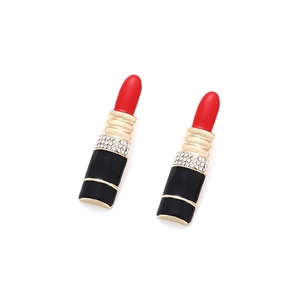 Boucles d'oreilles rouge à lèvres créatives en alliage doré avec accents strass
