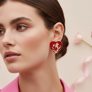 Elegant Heart Stud Earrings With Stainless Steel Earring Post Retro Enamel Iris Flower Alloy Jewelry Gift For Women