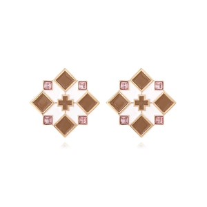 Geometric Square Stud Earrings Zinc Alloy Enamel Plaid Cross Pattern Retro Vintage Style For Women Elegant Jewelry