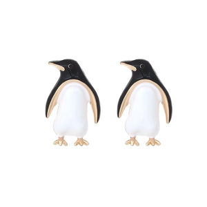 Cute brown penguin drop earrings with gold-plated alloy and enamel finish for women