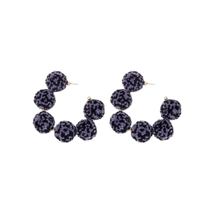 Retro handmade C-shaped plush bead hoop earrings with purple leopard print pattern