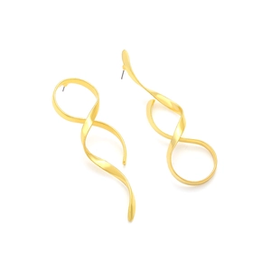 Asymmetric gold spiral wave earrings with minimalist curved ribbon design