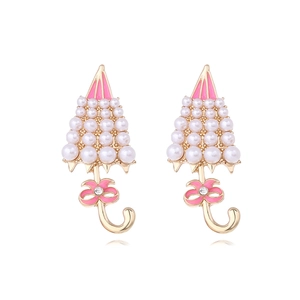 Cute Umbrella Stud Earrings Zinc Alloy Imitation Artificial Pearl Enamel Bowknot Creative Fashion Jewelry For Women Sweet Accessory