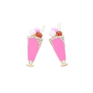 Pink enamel ice cream sundae earrings with pearls and rhinestones in gold setting
