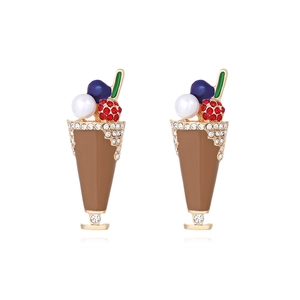Creative Milkshake Cup Dangle Earrings Zinc Alloy Enamel Rhinestone Faux Artificial Pearl Ice Cream Sundae Fashion Jewelry Women